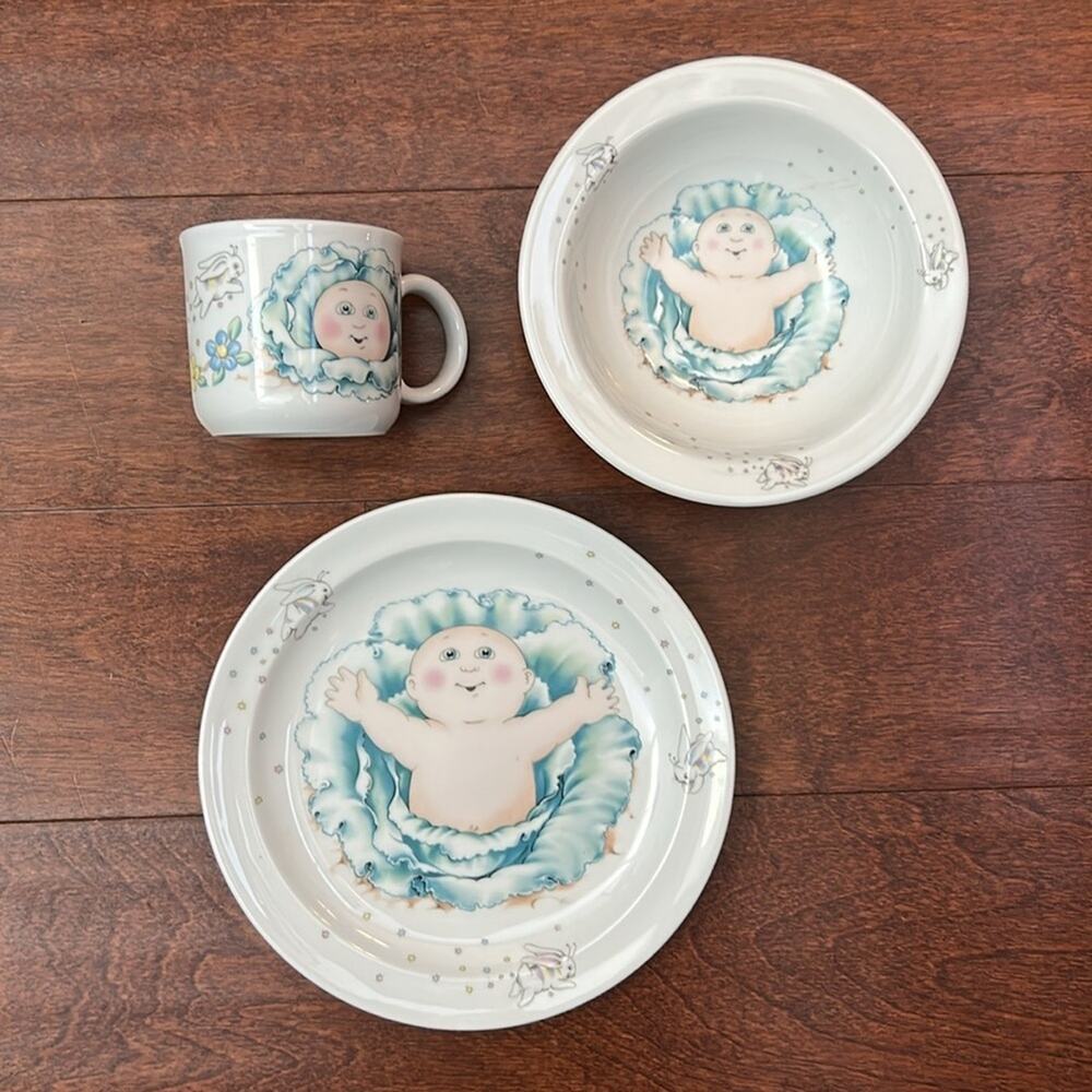 Vintage 1984 Cabbage Patch Kids Ceramic Mug, Bowl and Plate Set, Fine Porcelain